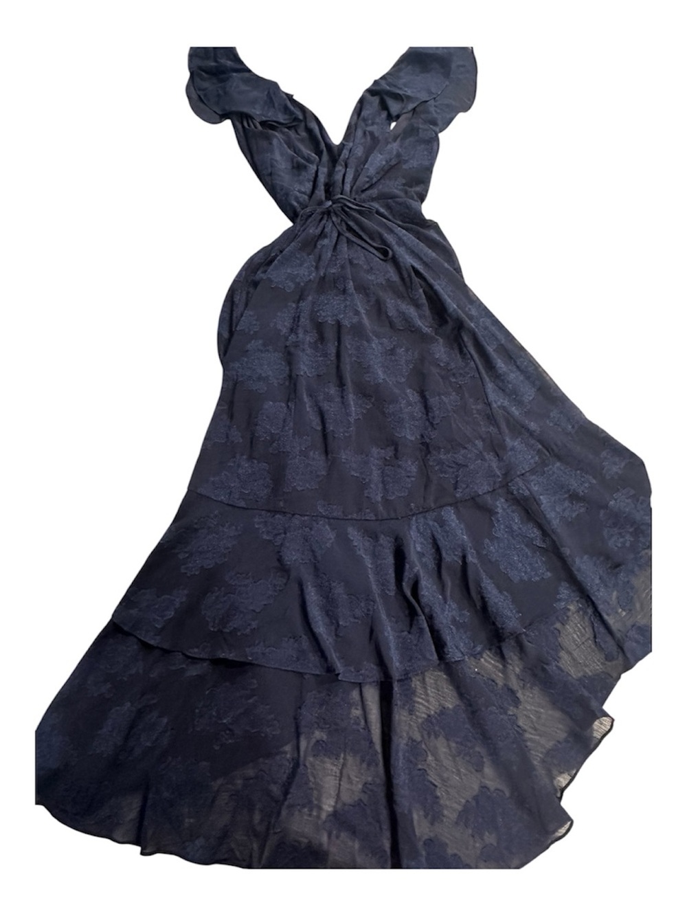 Lulu's Navy Textured Ruffle Wrap High-Low Dress - Picture 4 of 5